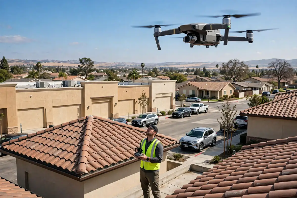 Inspección del Techo con Dron en Pacheco Boulevard, Los Banos CA — inspección de techos
