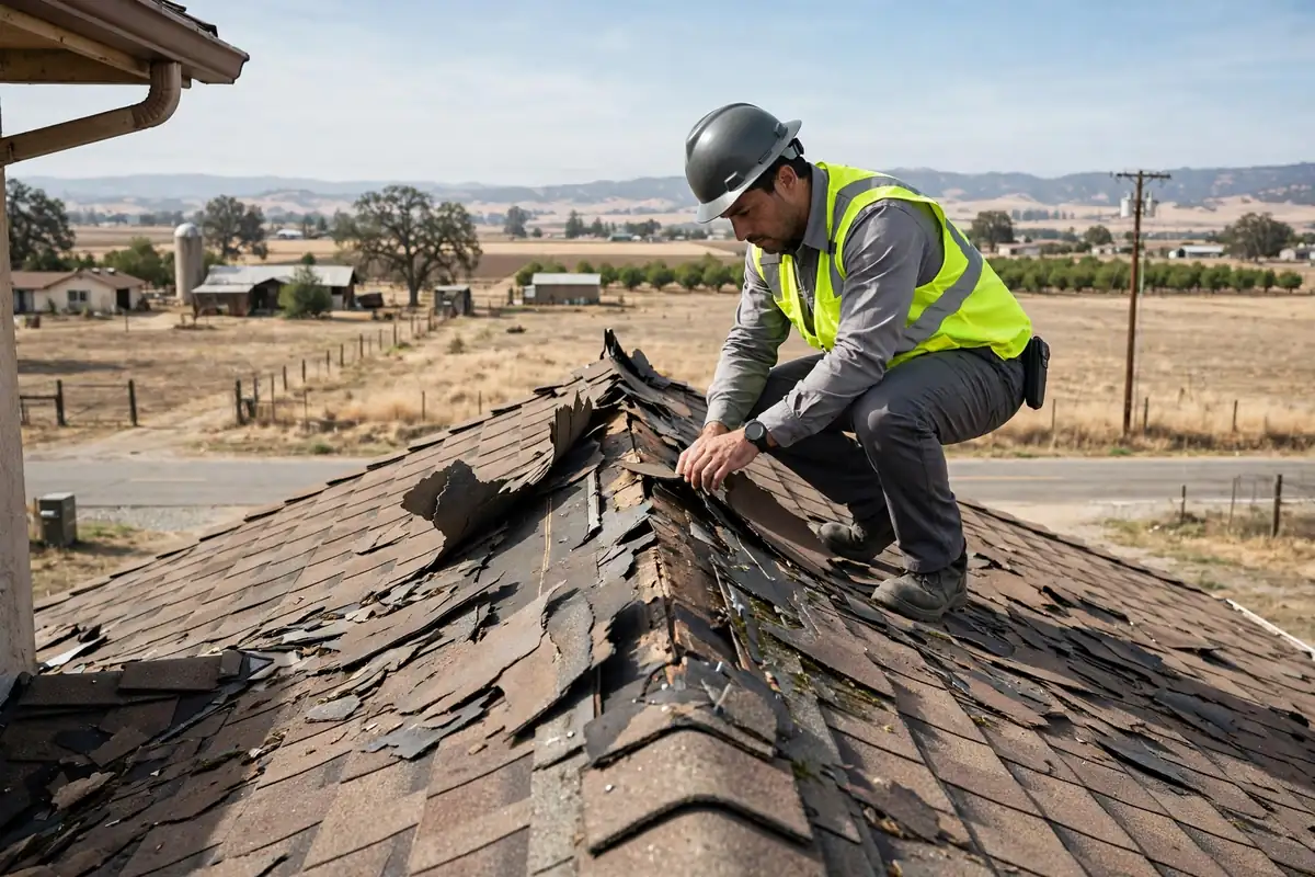 Inspección de Daños por Viento en Mercey Springs Road, Los Banos CA — inspección de techos