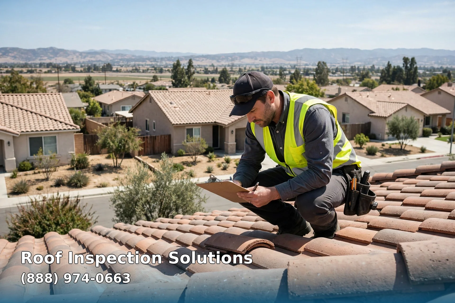 Roof inspector examining a residential roof in Los Banos, CA